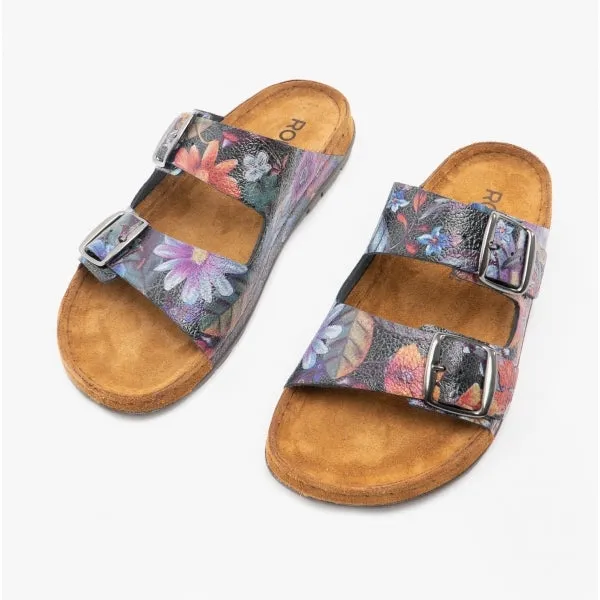 5864 Ladies Leather Mule Sandals Multi