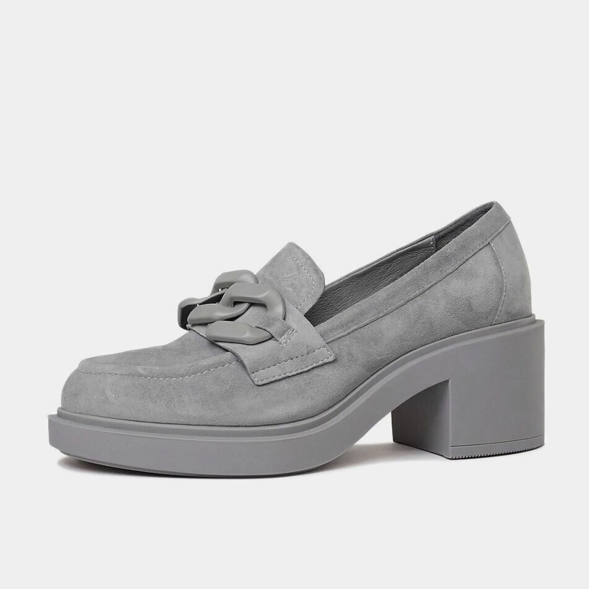 Arrigo Grey Suede Heeled Loafers