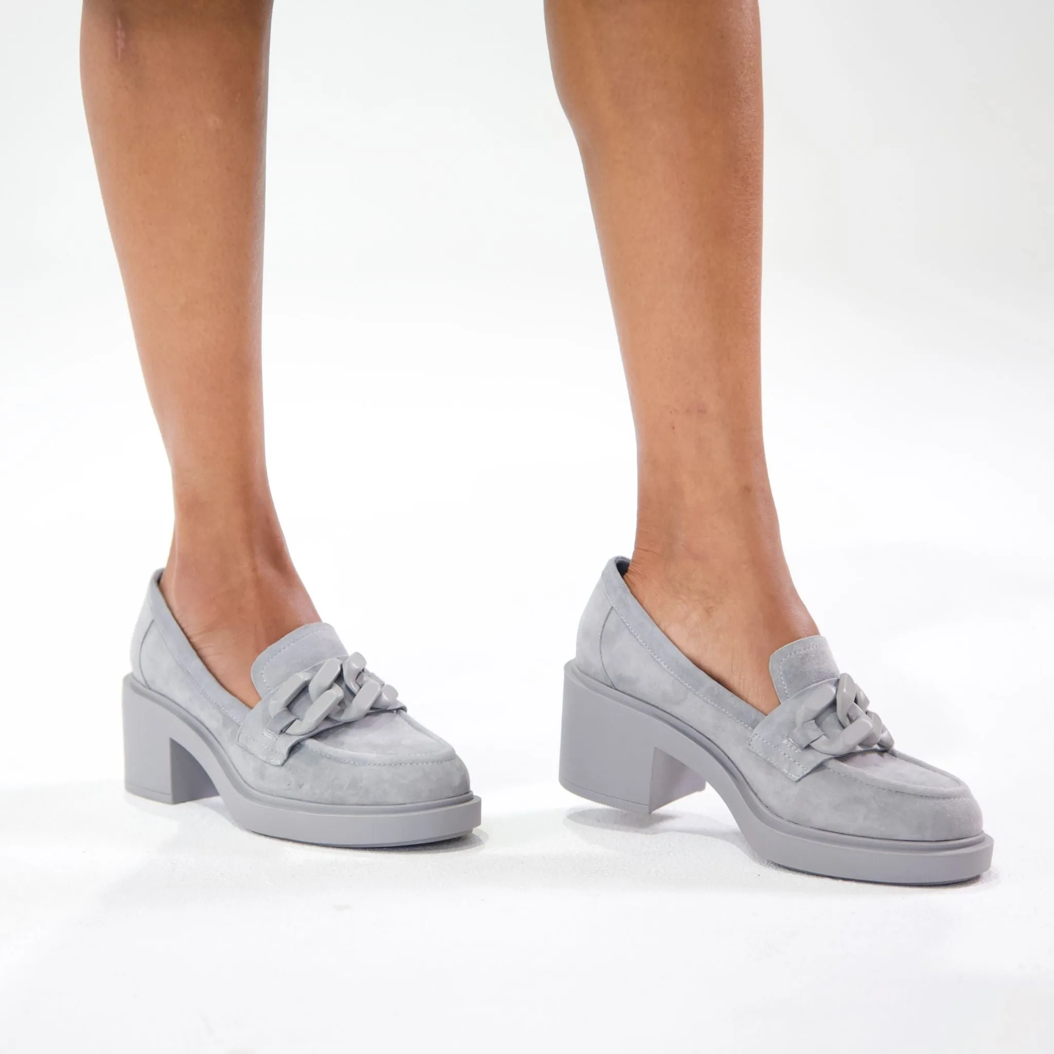 Arrigo Grey Suede Heeled Loafers