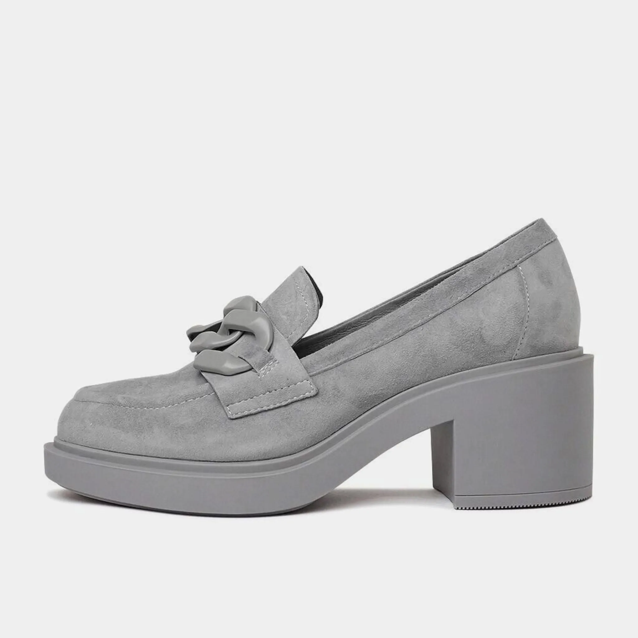 Arrigo Grey Suede Heeled Loafers