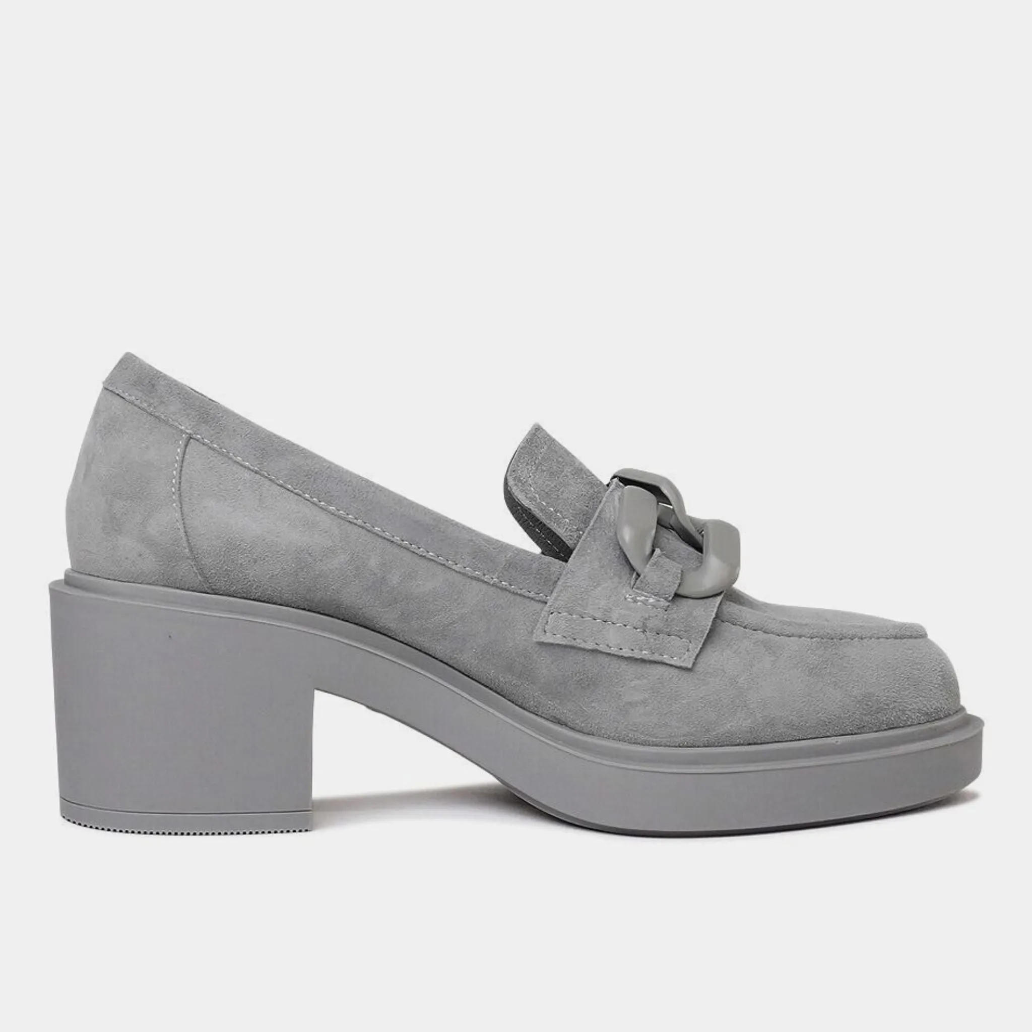 Arrigo Grey Suede Heeled Loafers