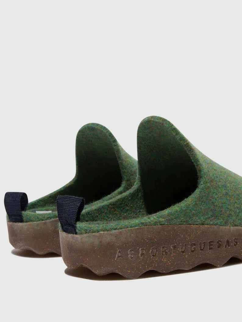 AsPortuguesas Women's Come L Slip-On Casual Mules Double Felt Moss Green