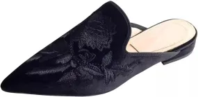 Axellion Comfortable Embroidered Mules for Women, Slip-on Backless Loafers with Pointed Toe, Stylish Flat Slides for Casual & Business Wear
