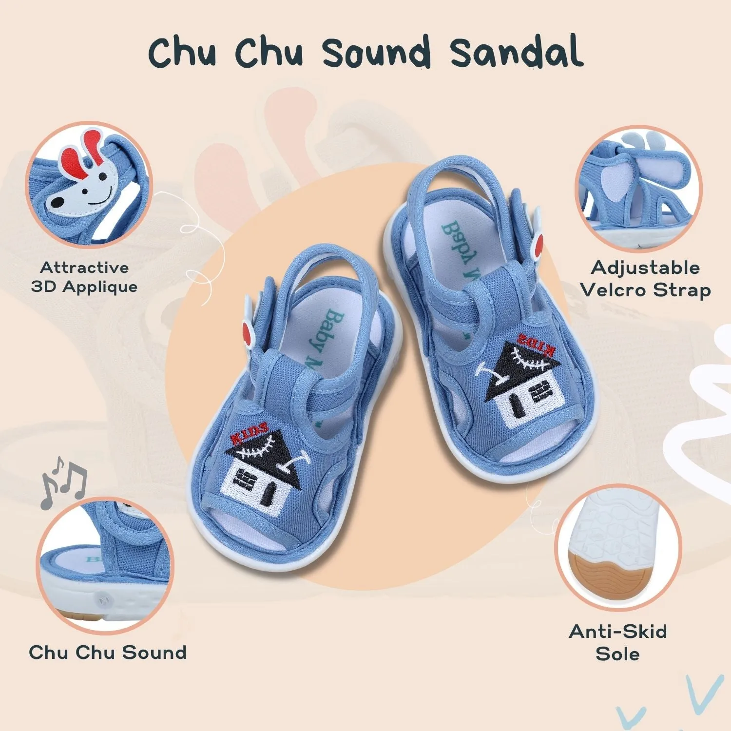 Baby Moo My Pet's House Chu-Chu Sound Breathable Anti-Skid Sandals - Blue