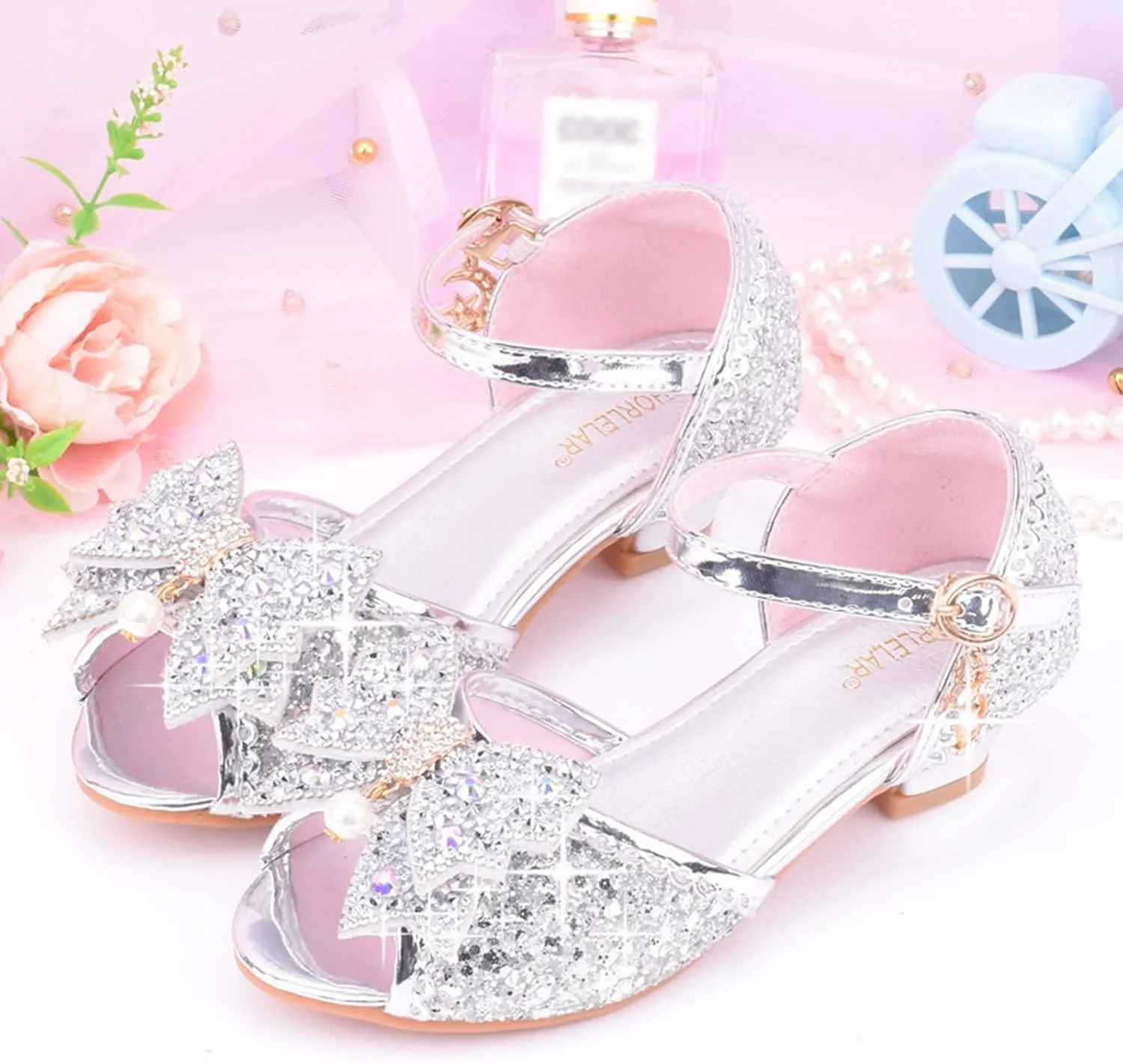 Big Girls Shoes Bow Knot 𝐃iamond Shiny Sandals Shoes High Heels Show Shoes Toddler Winter Shoes