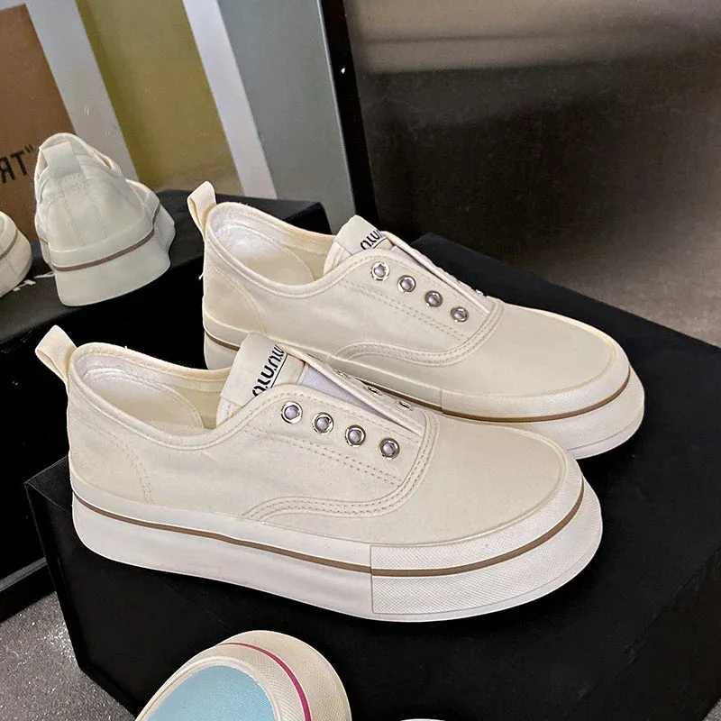 binfenxie  -  Trendy Women's Fashion Slip On Canvas Sneakers No Laces Comfortable Platform Casual Low Shoes Cute Walking Tennis