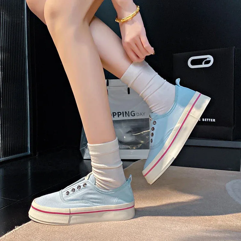 binfenxie  -  Trendy Women's Fashion Slip On Canvas Sneakers No Laces Comfortable Platform Casual Low Shoes Cute Walking Tennis