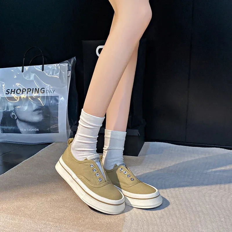 binfenxie  -  Trendy Women's Fashion Slip On Canvas Sneakers No Laces Comfortable Platform Casual Low Shoes Cute Walking Tennis