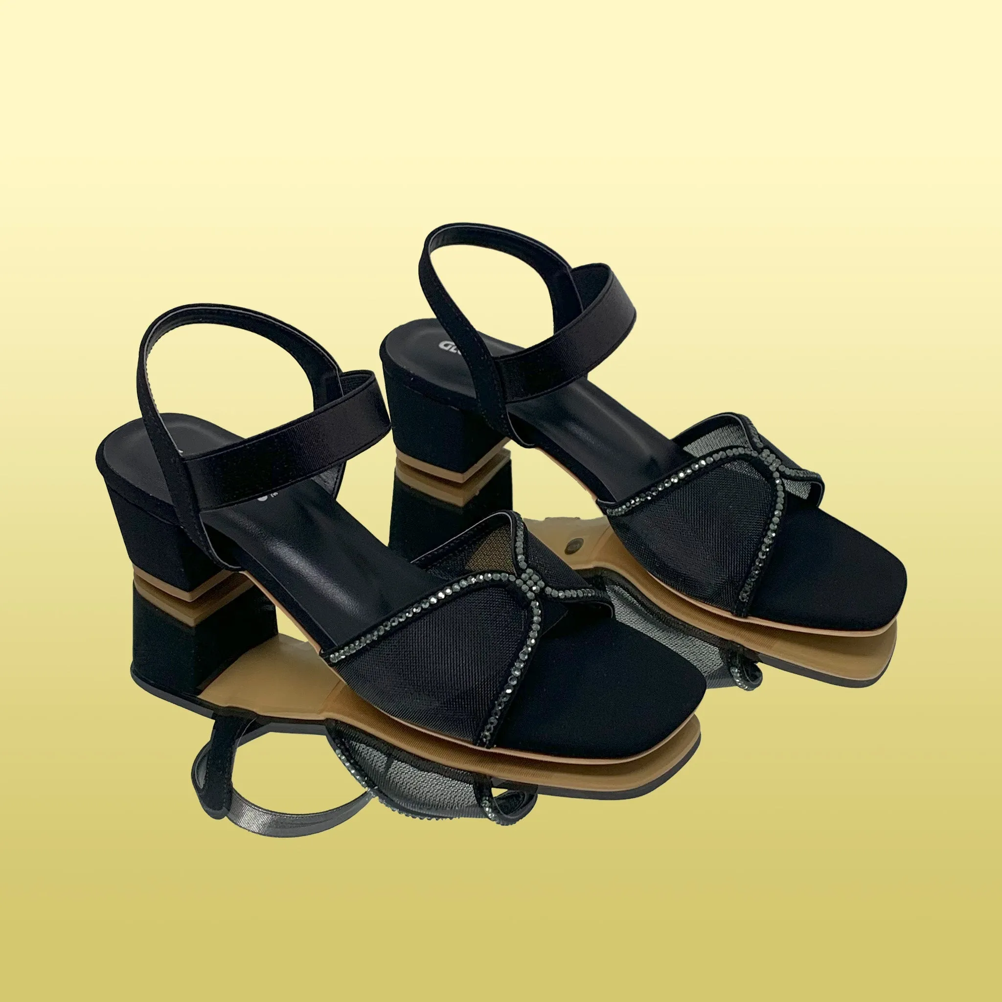Black Mesh Heeled Sandals