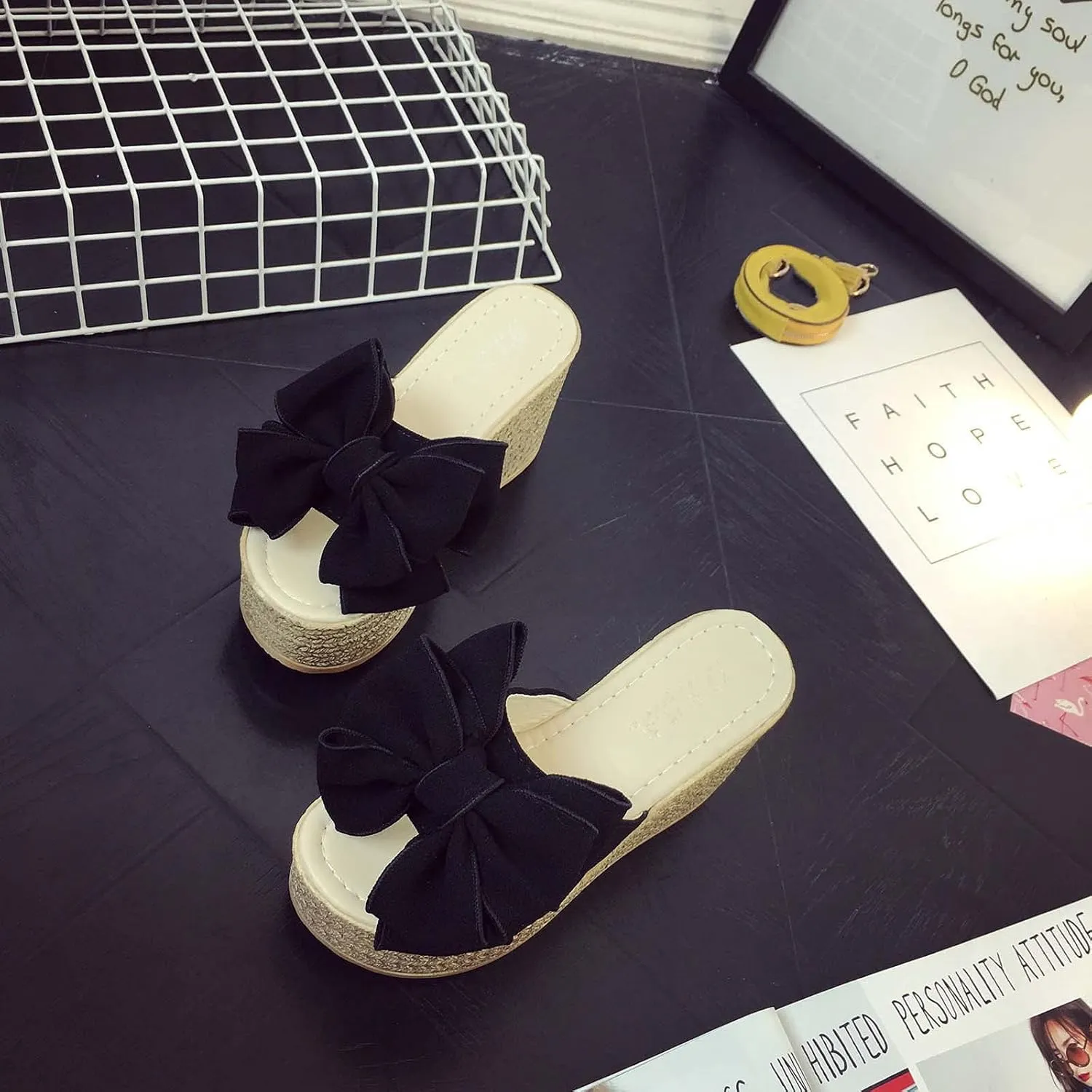 Bow Flip Flops for Women,High Heeled Bow-Knot Platform Wedge Flip-Flops Beach Sandals,Bowknot Flipflops Sandals