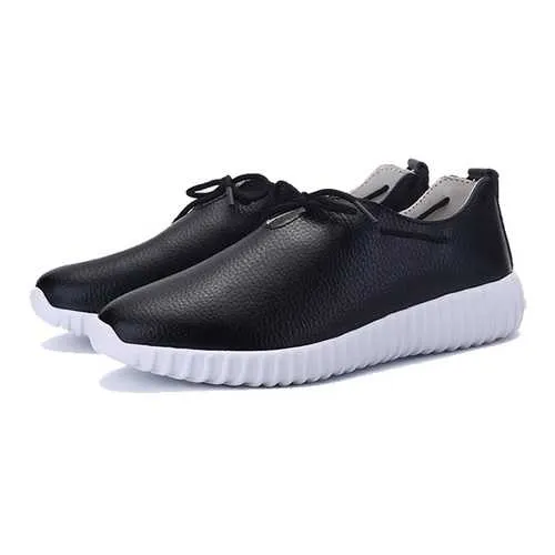 Casual Lace Up Soft Leather Breathable Pure Color  Flat Loafers