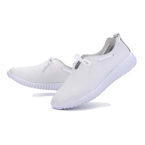 Casual Lace Up Soft Leather Breathable Pure Color  Flat Loafers