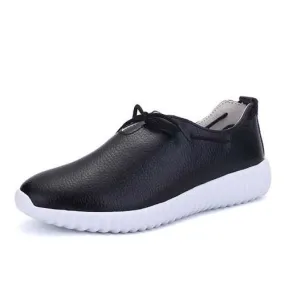 Casual Lace Up Soft Leather Breathable Pure Color  Flat Loafers