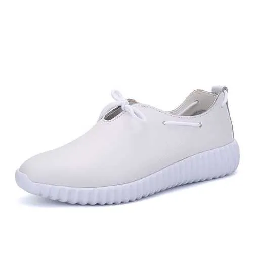Casual Lace Up Soft Leather Breathable Pure Color  Flat Loafers