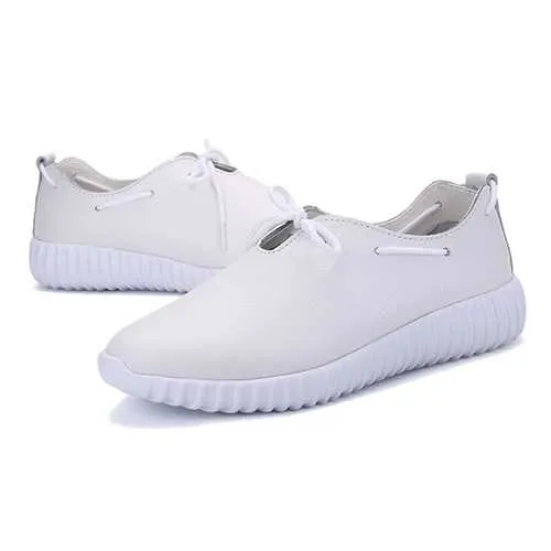 Casual Lace Up Soft Leather Breathable Pure Color  Flat Loafers