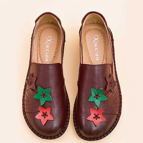 Casual Soft Star Flat Leather Loafers For Women