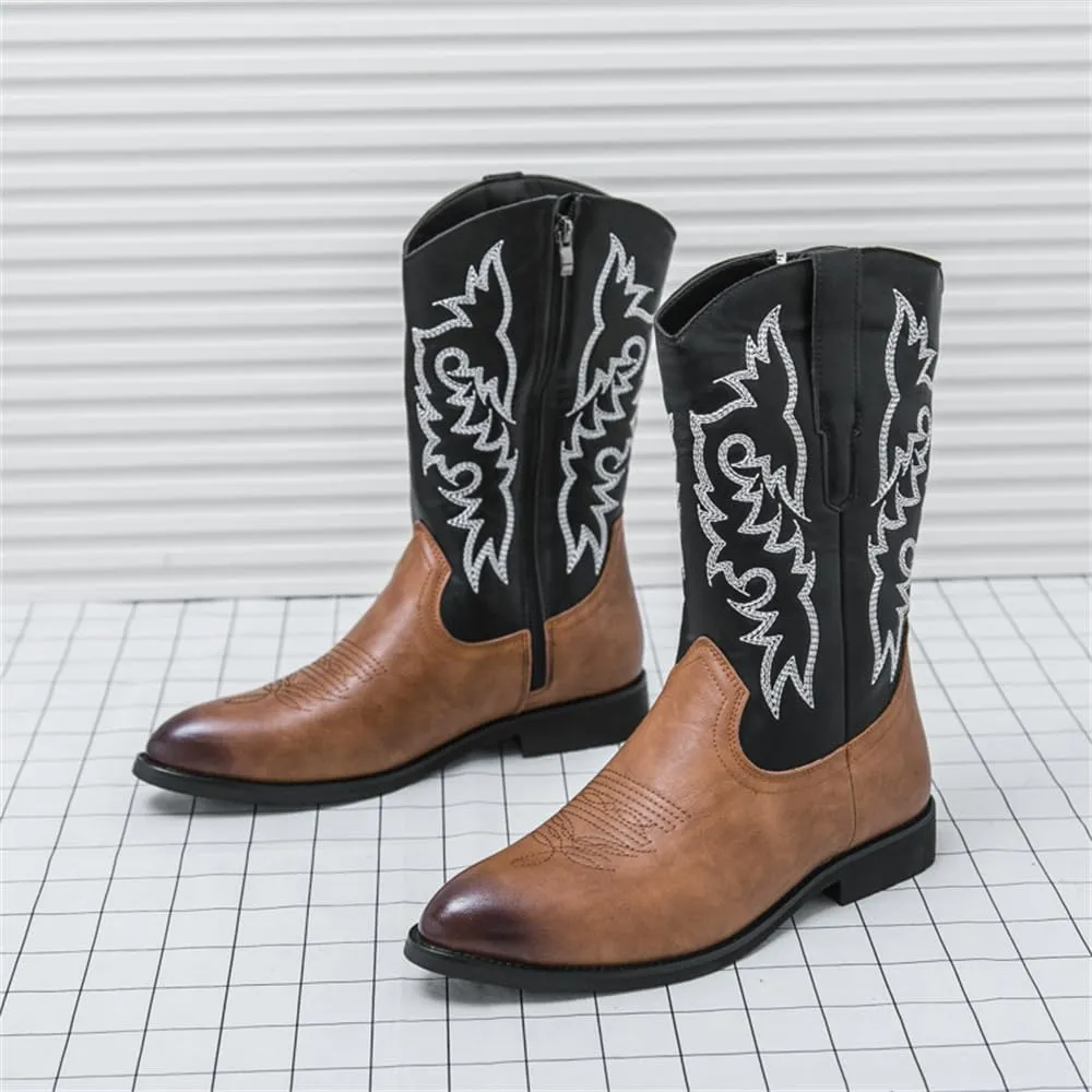 CHUUMEE Cowboy Boots For Men Western Boot Durable Classic Embroidered Pointed Toe Leather Mid-Calf Boots