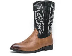 CHUUMEE Cowboy Boots For Men Western Boot Durable Classic Embroidered Pointed Toe Leather Mid-Calf Boots