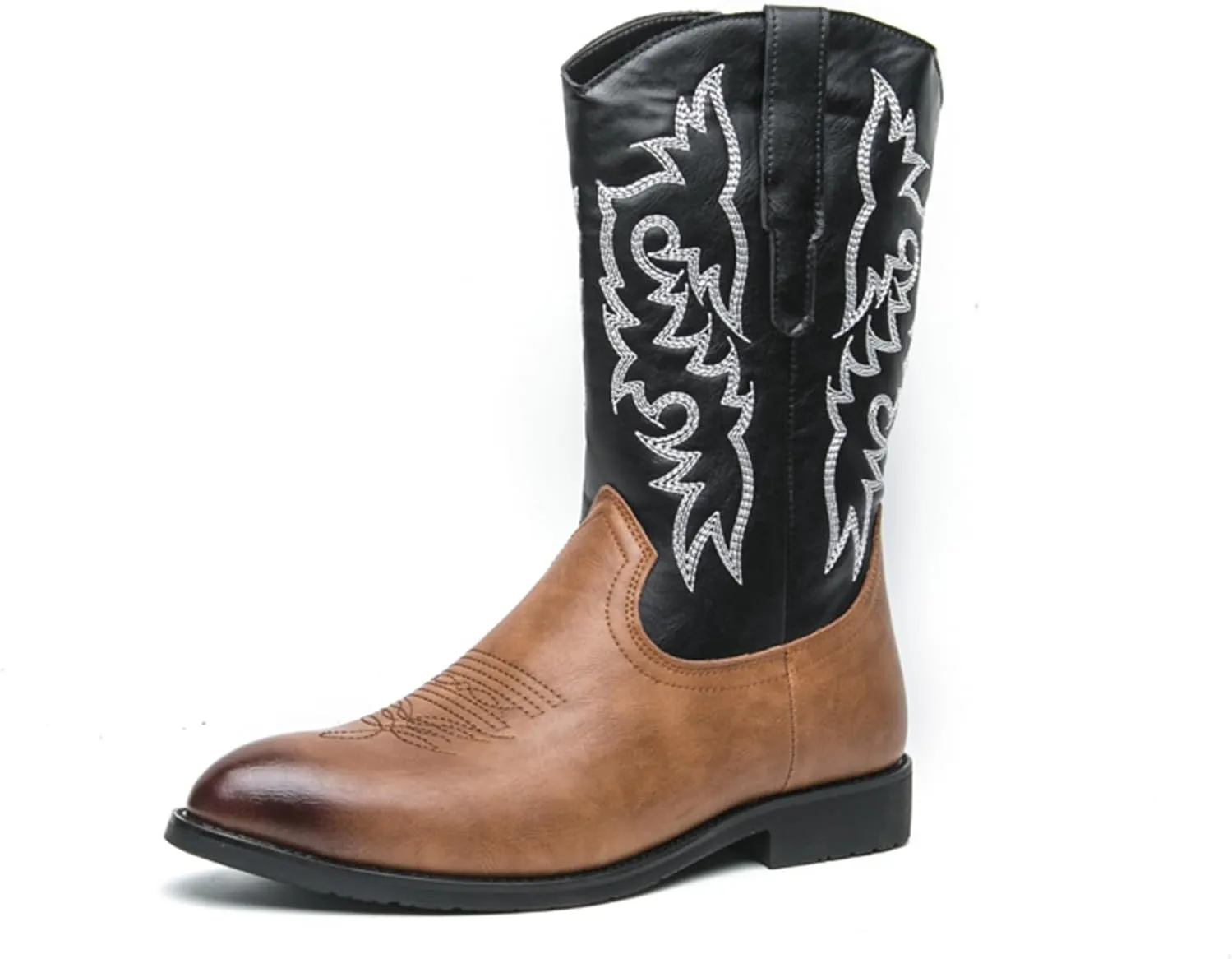 CHUUMEE Cowboy Boots For Men Western Boot Durable Classic Embroidered Pointed Toe Leather Mid-Calf Boots