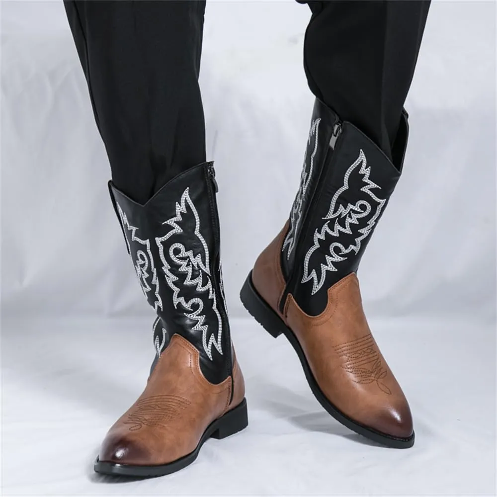 CHUUMEE Cowboy Boots For Men Western Boot Durable Classic Embroidered Pointed Toe Leather Mid-Calf Boots