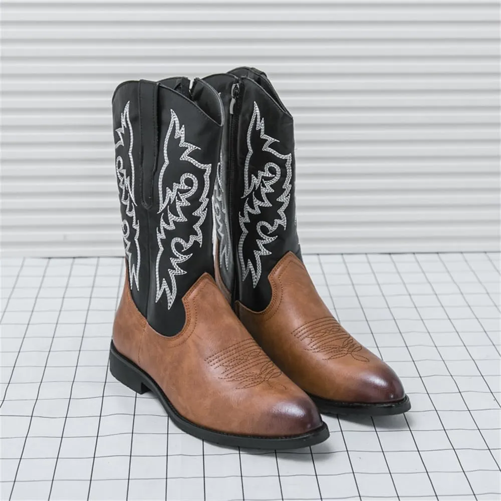 CHUUMEE Cowboy Boots For Men Western Boot Durable Classic Embroidered Pointed Toe Leather Mid-Calf Boots