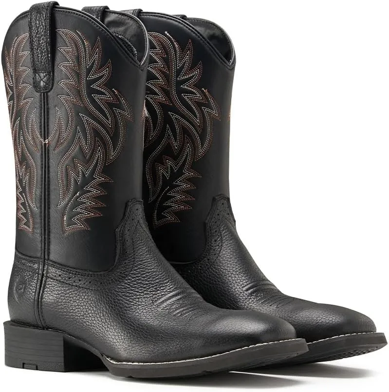 Cowboy Boots For Men - Mens Sport Wide Square Toe Western Boot,Oil/Slip Resistant,Durable Fashionable Classic Pull on 10 Inch Wellington Boots - Soft Toe