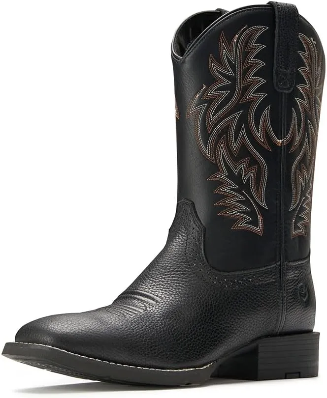Cowboy Boots For Men - Mens Sport Wide Square Toe Western Boot,Oil/Slip Resistant,Durable Fashionable Classic Pull on 10 Inch Wellington Boots - Soft Toe