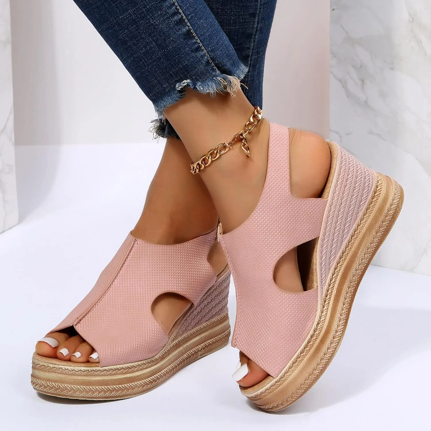 Eduavar Wedge Sandals for Women, Sandals Women Retro Roman Sandals Summer Breathable Sandals Outdoor Flip Flops