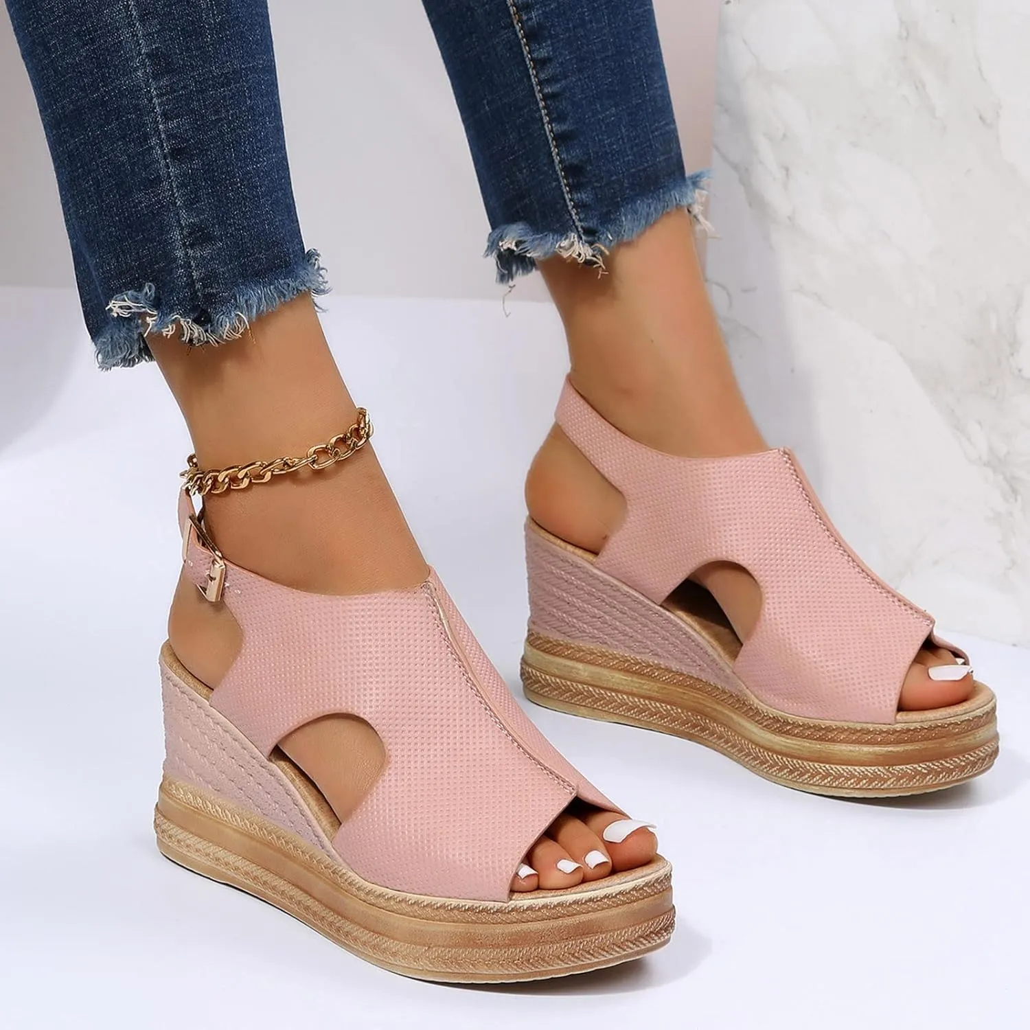 Eduavar Wedge Sandals for Women, Sandals Women Retro Roman Sandals Summer Breathable Sandals Outdoor Flip Flops
