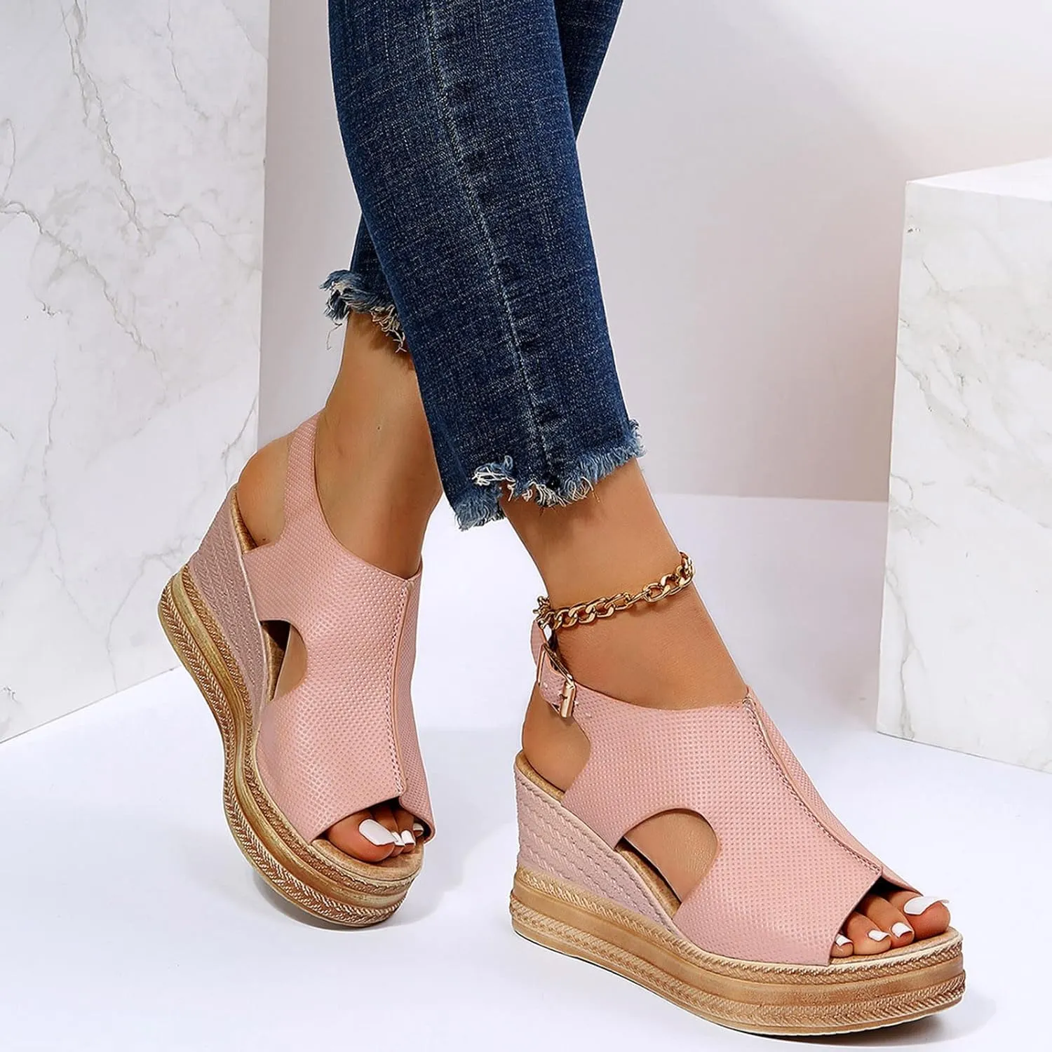 Eduavar Wedge Sandals for Women, Sandals Women Retro Roman Sandals Summer Breathable Sandals Outdoor Flip Flops