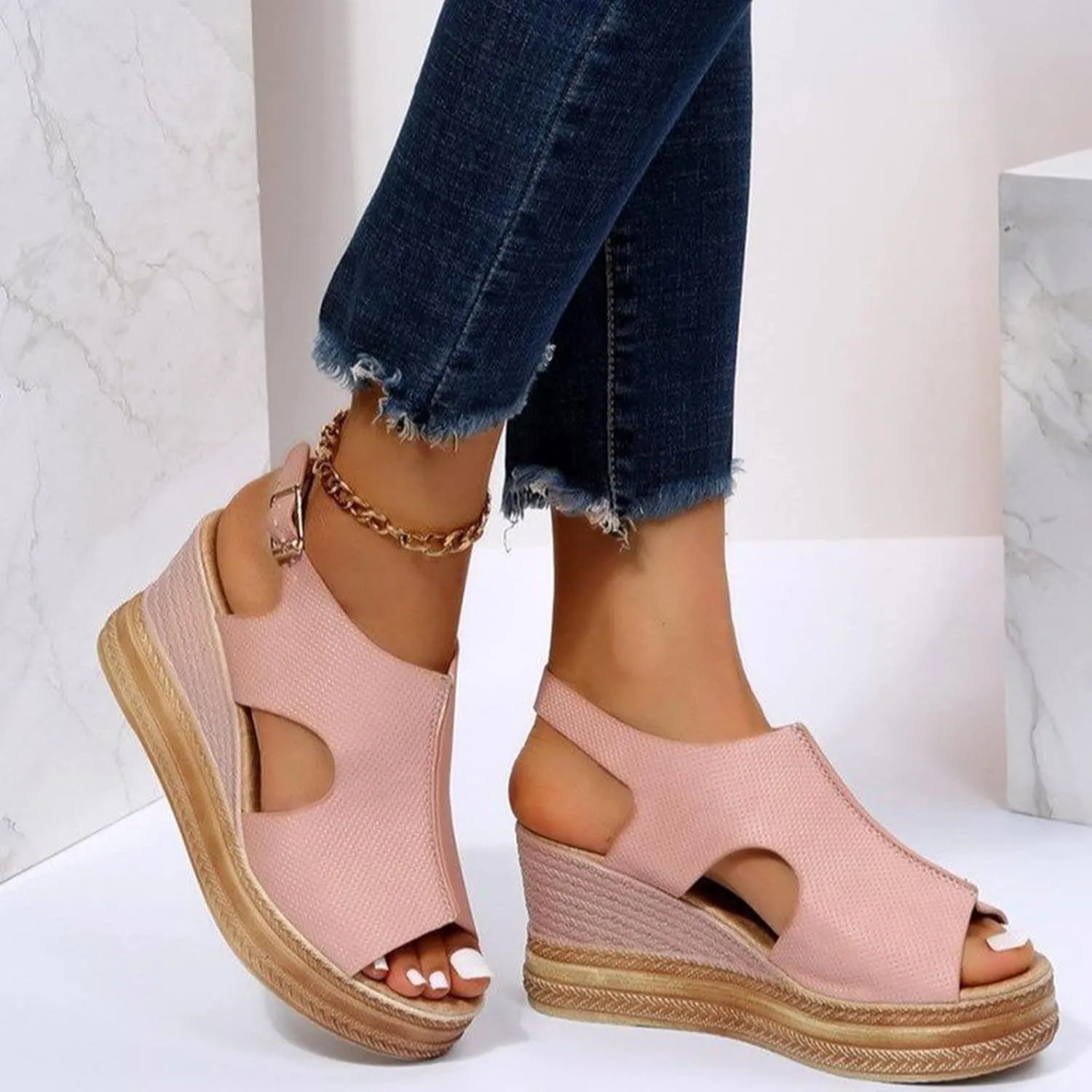 Eduavar Wedge Sandals for Women, Sandals Women Retro Roman Sandals Summer Breathable Sandals Outdoor Flip Flops