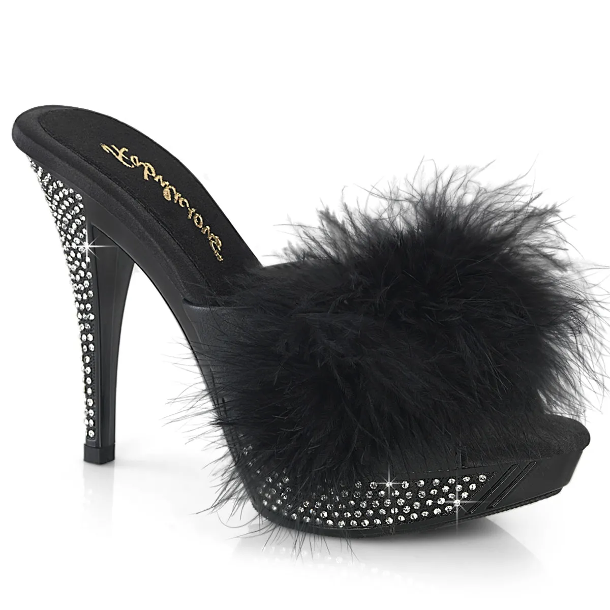 ELEGANT-401F Fabulicious 4 1/2" Elegant Black Marabou Sexy Shoes (High Heels)