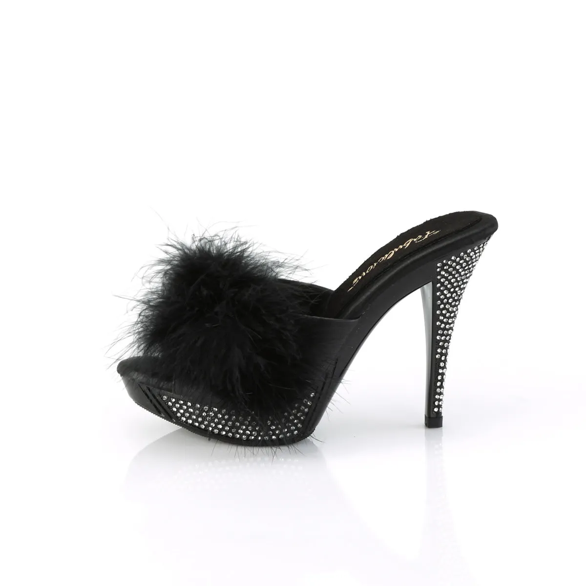 ELEGANT-401F Fabulicious 4 1/2" Elegant Black Marabou Sexy Shoes (High Heels)
