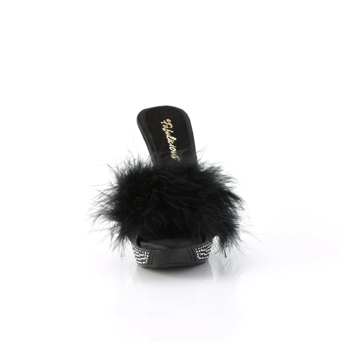 ELEGANT-401F Fabulicious 4 1/2" Elegant Black Marabou Sexy Shoes (High Heels)