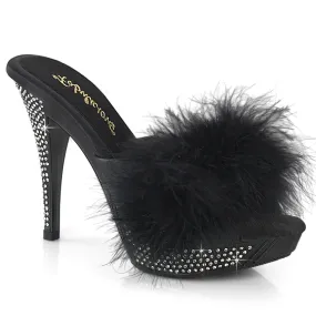 ELEGANT-401F Fabulicious 4 1/2" Elegant Black Marabou Sexy Shoes (High Heels)