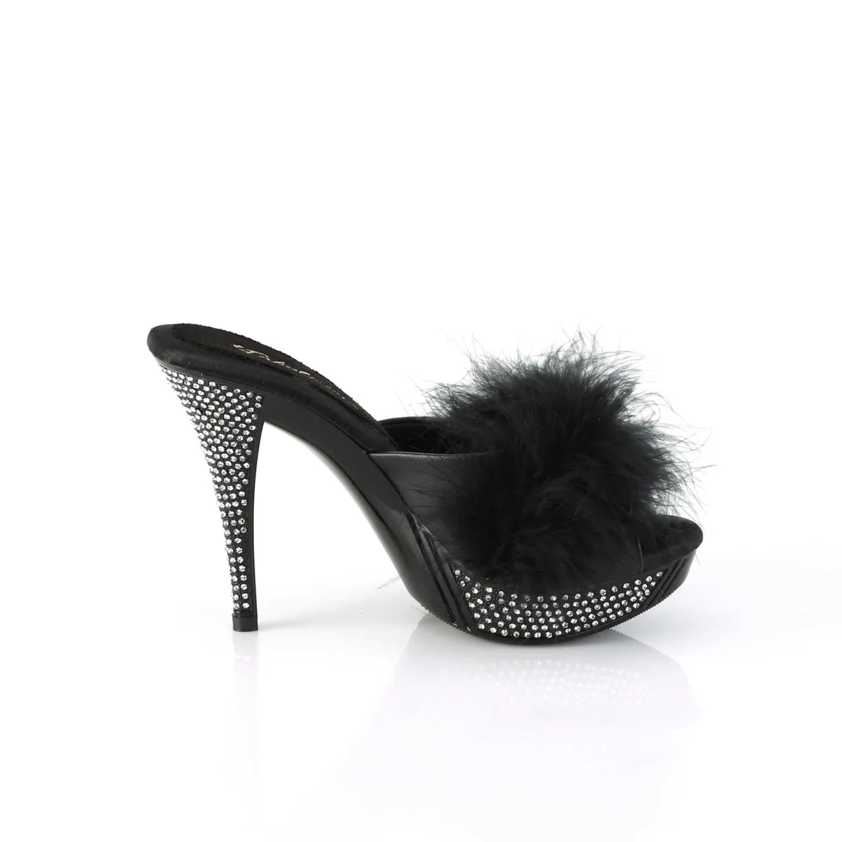 ELEGANT-401F Fabulicious 4 1/2" Elegant Black Marabou Sexy Shoes (High Heels)