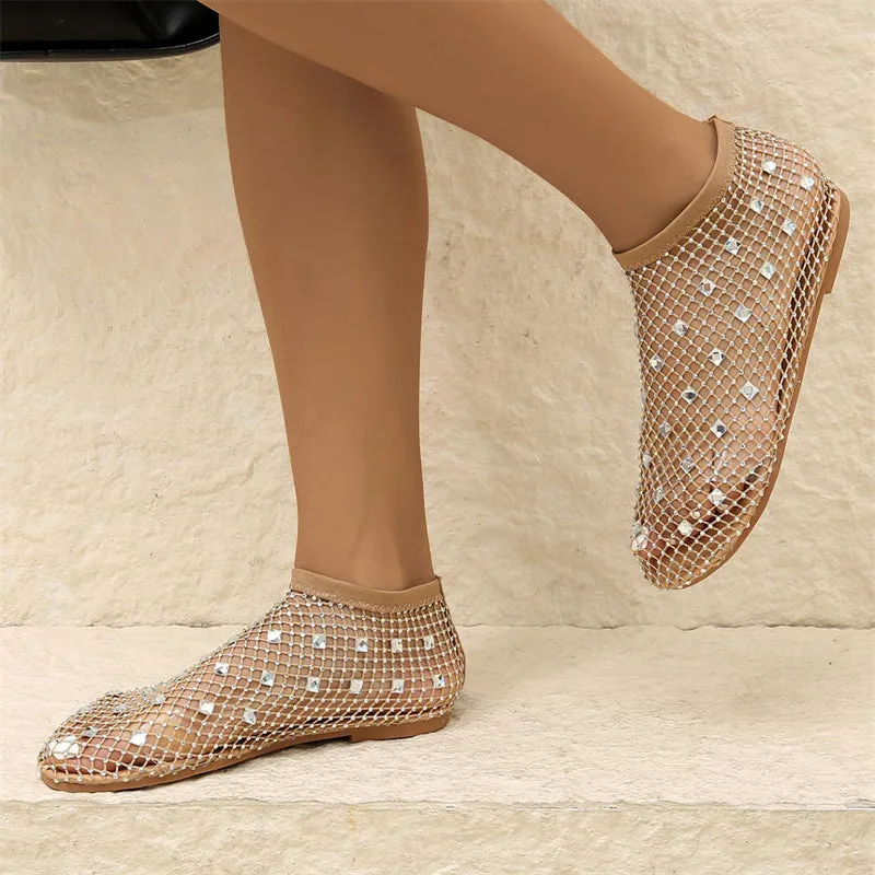 Female Breathable Hollowed Out Rhinestones Mesh Beach Sandals