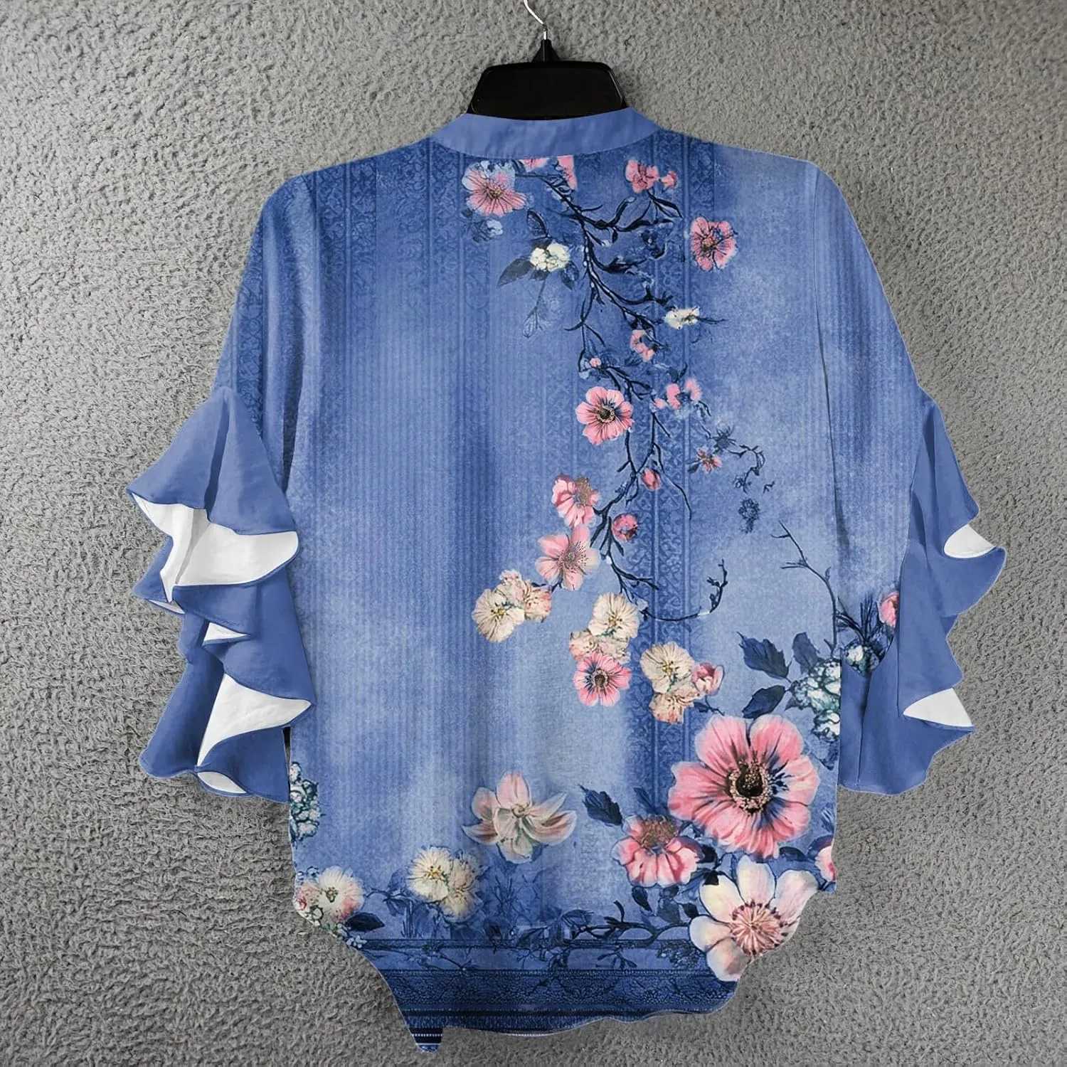 Floral Tops for Women Trendy Summer Plus Size Dressy 3/4 Ruffle Sleeve Top Cute V Neck Linen Button Down Shirts