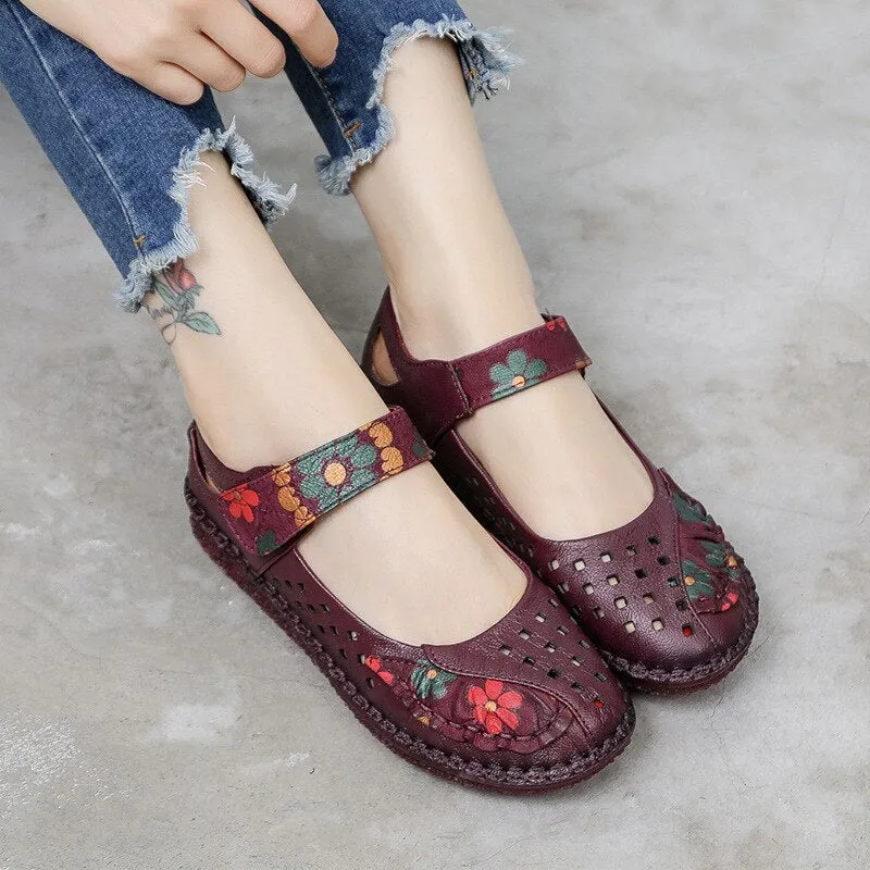 Flower Design Round Toe Soft Bottom Flat Shoes