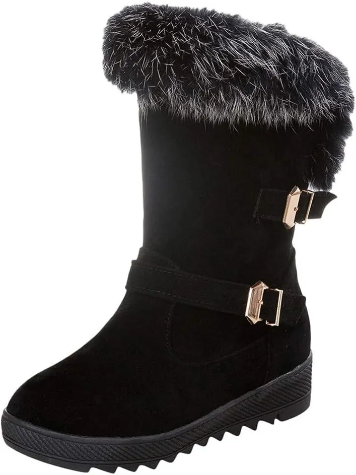 Gibobby Womens Flat Boots,Women Snow Boots Bucket Warm Ankle Booties Comfortable Winter Slip On Booties Outdoor Shoes