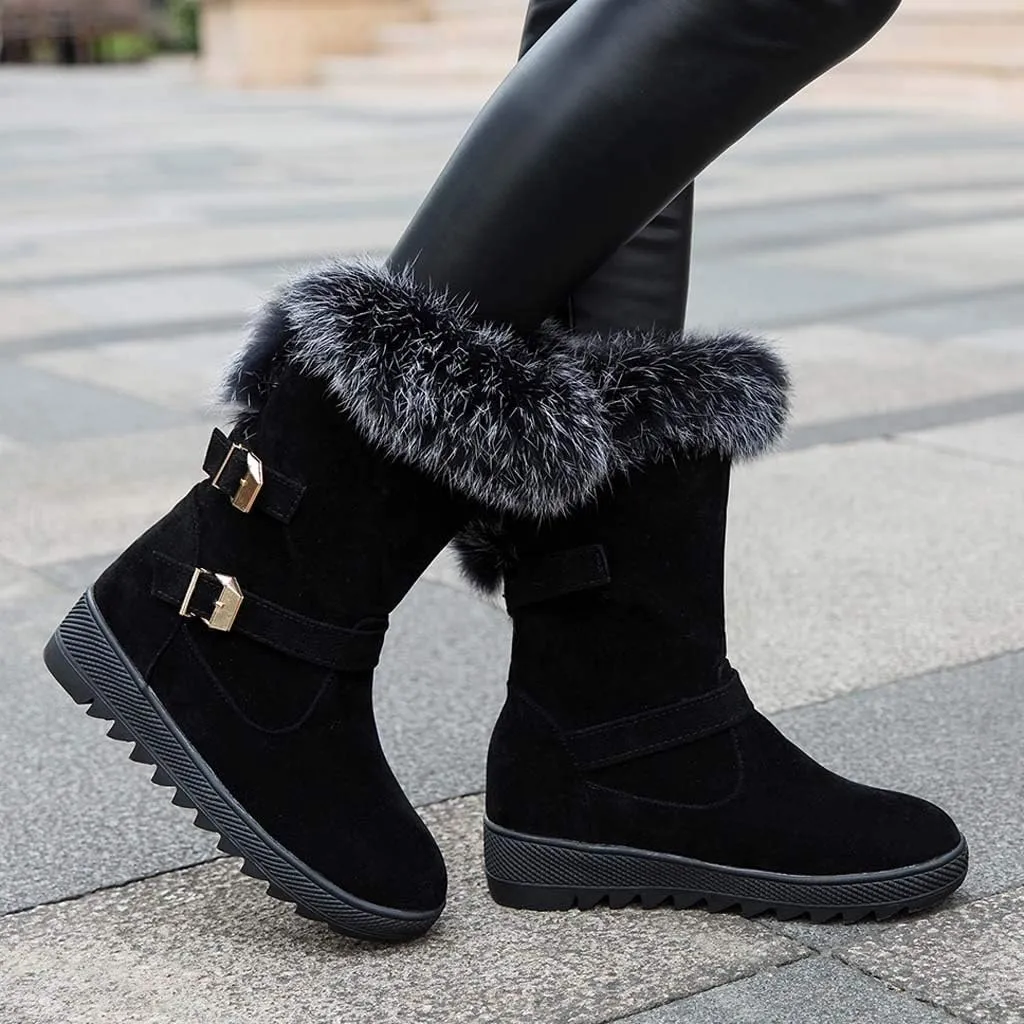 Gibobby Womens Flat Boots,Women Snow Boots Bucket Warm Ankle Booties Comfortable Winter Slip On Booties Outdoor Shoes