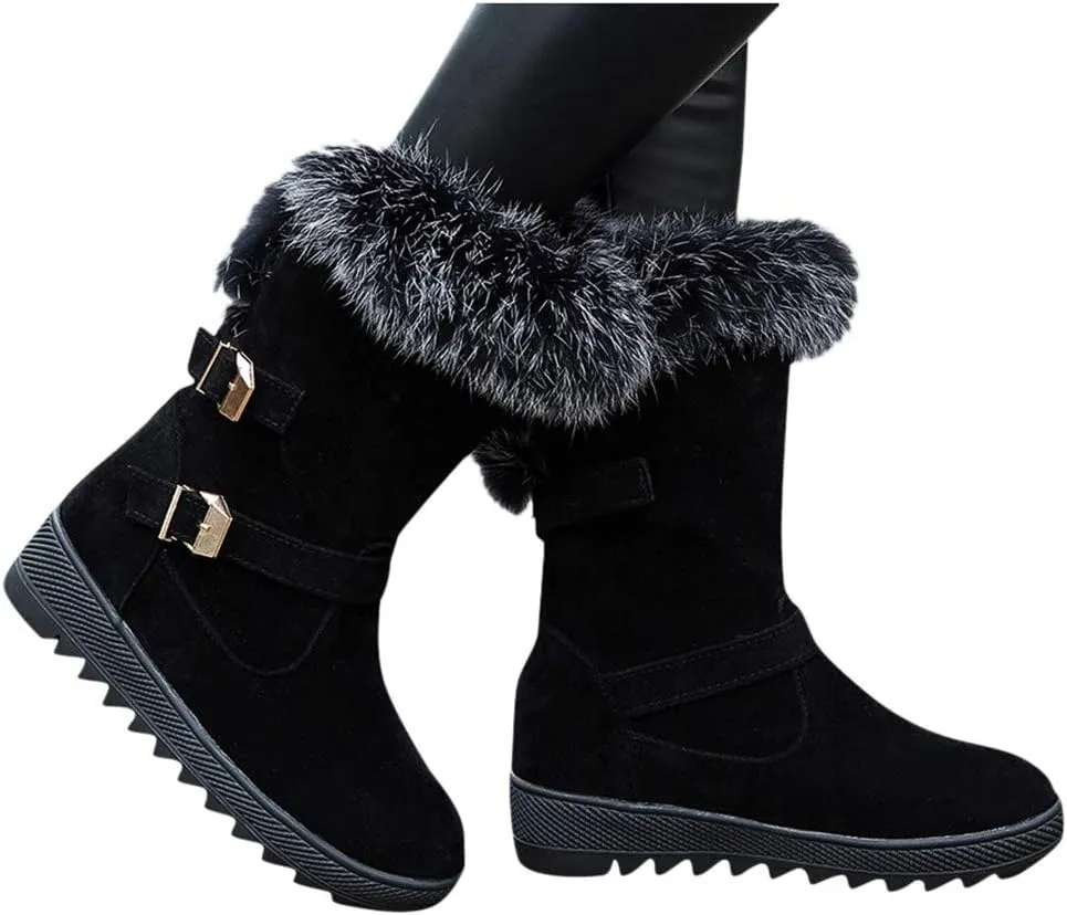 Gibobby Womens Flat Boots,Women Snow Boots Bucket Warm Ankle Booties Comfortable Winter Slip On Booties Outdoor Shoes