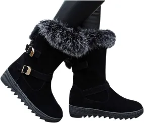 Gibobby Womens Flat Boots,Women Snow Boots Bucket Warm Ankle Booties Comfortable Winter Slip On Booties Outdoor Shoes