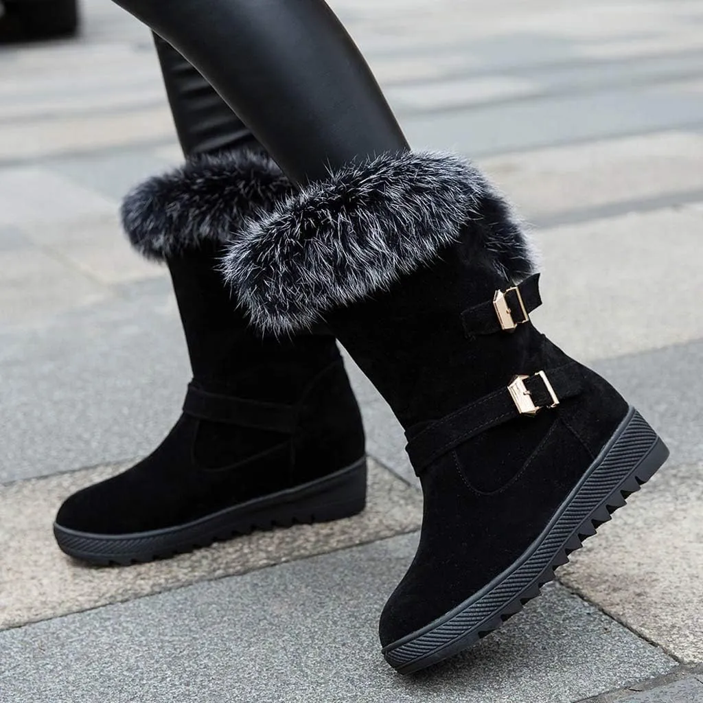 Gibobby Womens Flat Boots,Women Snow Boots Bucket Warm Ankle Booties Comfortable Winter Slip On Booties Outdoor Shoes