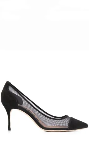 Godiva Black Suede Mesh Pumps