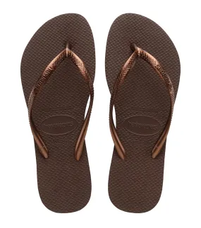 HAVAIANAS SLIM - DARK BROWN/METAL ACOUSED