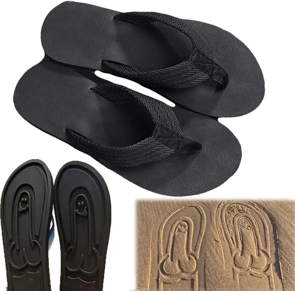 Hidden Shaped Flops, Hidden Pencil Flip Flops Funny Print Flip Flops for Women Men,Beach Comfort Quick-Dry Non Slip Sandal (Black,9-9.5 Women/7-7.5 Men)