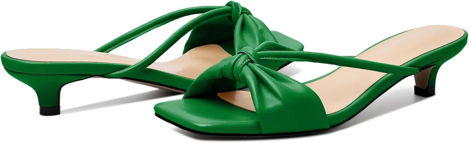 Joseywade Mules Heels for Women Low Kitten Heels Sandals Square Open Toe 1.4 Inches Fashion Summer Pumps Shoes Dress Party Event Prom Casual