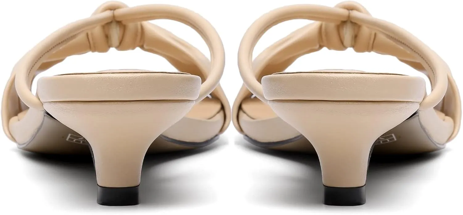 Joseywade Mules Heels for Women Low Kitten Heels Sandals Square Open Toe 1.4 Inches Fashion Summer Pumps Shoes Dress Party Event Prom Casual