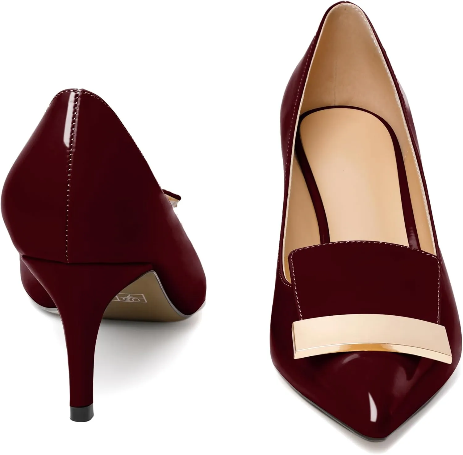 Joseywade Women's Low Heel Pumps Kitten Heels Pumps Buckle Pointed Toe Slip on 2.5 Inch Elegant Patent Dressy Shoes